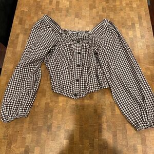 American Eagle Cropped Gingham Top Brown and White Size Small